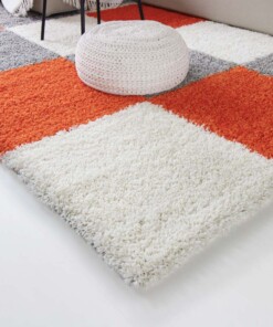 Tappeto a pelo lungo a quadri Shaggy Trend - Arancione