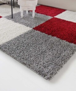 Tappeto a pelo lungo a quadri Shaggy Trend - Rosso