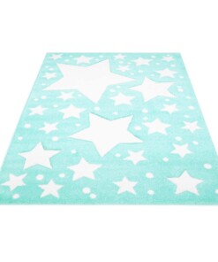 Tappeto bambini quadrato stelle - Stella blu menta/crema - overzicht schuin, thumbnail