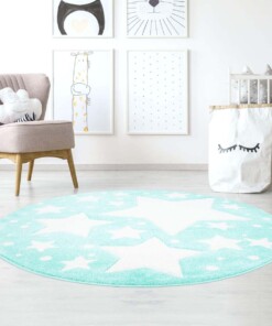 Tappeto bambini rotondo stelle - Stella blu menta/crema - sfeer