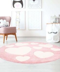 Tappeto bambini con cuori rotondo - Amie rosa/crema - sfeer