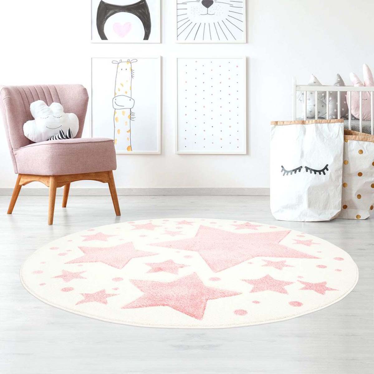 Tappeto bambini rotondo stelle - Stella crema/rosa - sfeer Tappeto bambini rotondo stelle - Stella crema/rosa - sfeer