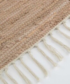 Tappeto kilim - Bomull beige/bianco - close up zijkant, thumbnail