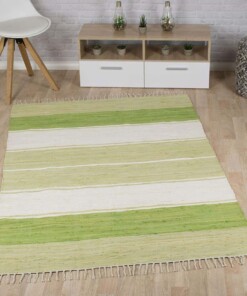 Passatoia kilim - Bomull verde/bianco - sfeer