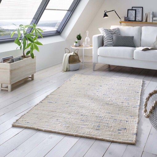Passatoia in lana tessuto a mano Oslo - Crema/Blu - sfeer