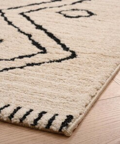 Tappeto berbero Beni Ouarain Bahij - Crema/Nero - close up hoek, thumbnail