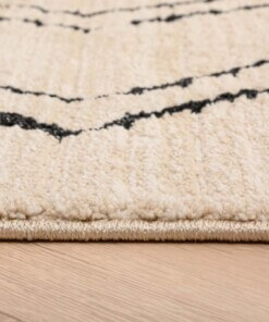Tappeto berbero Beni Ouarain Bahij - Crema/Nero - close up zijkant, thumbnail
