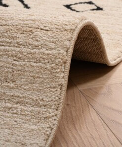 Tappeto berbero Beni Ouarain Bahij - Crema/Nero - close up vouw, thumbnail