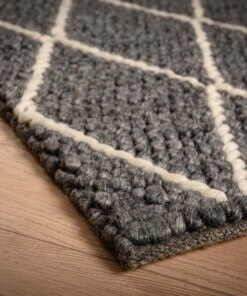 Tappeto a rombi in lana Vinduer - Grigio scuro/Crema - close up hoek, thumbnail