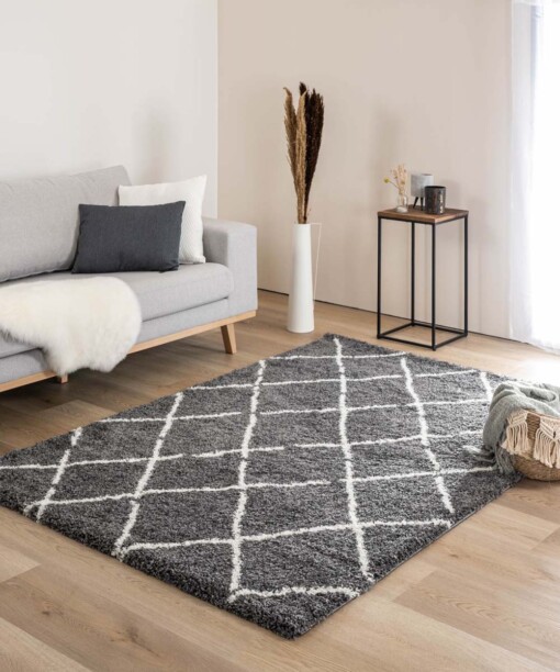 Passatoia a rombi a pelo lungo Artisan - Grigio/Bianco - sfeer