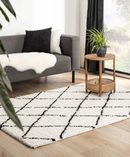 Passatoia a rombi a pelo lungo Habitat - Bianco/Nero - sfeer