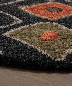 Tappeto Boho rotondo a pelo lungo Artisan - Antracite/Multicolore - close up zijkant, thumbnail Tappeto Boho rotondo a pelo lungo Artisan - Antracite/Multicolore - close up zijkant, thumbnail