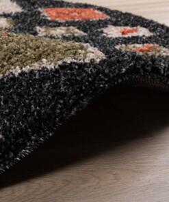 Tappeto Boho rotondo a pelo lungo Artisan - Antracite/Multicolore - close up zijkant, thumbnail Tappeto Boho rotondo a pelo lungo Artisan - Antracite/Multicolore - close up zijkant, thumbnail