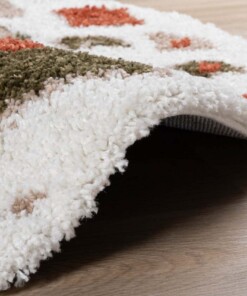 Tappeto Boho rotondo a pelo lungo Artisan - Bianco/Multicolore - close up zijkant, thumbnail