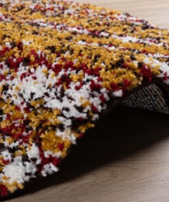 Tappeto rotondo a pelo lungo a righe Artisan - Multicolore/Giallo senape - close up zijkant, thumbnail