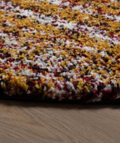 Tappeto rotondo a pelo lungo a righe Artisan - Multicolore/Giallo senape - close up zijkant, thumbnail