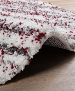 Tappeto rotondo a pelo lungo a righe Artisan - Grigio/Rosso - close up zijkant, thumbnail