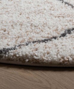 Tappeto a rombi rotondo a pelo lungo Artisan - Bianco/Grigio - close up zijkant, thumbnail