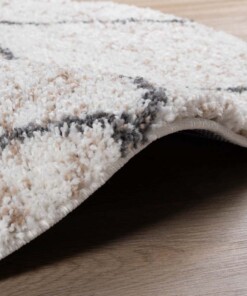 Tappeto a rombi rotondo a pelo lungo Artisan - Bianco/Grigio - close up zijkant, thumbnail