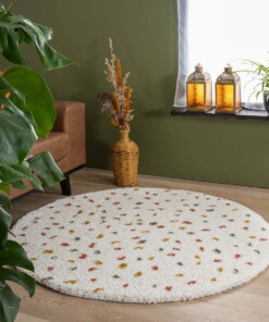 Tappeto rotondo a pelo lungo a pois Artisan - Bianco/Multicolore - sfeer