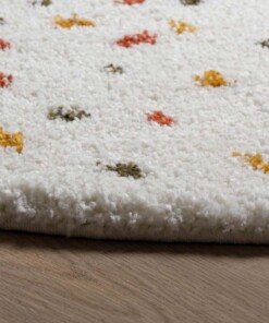 Tappeto rotondo a pelo lungo a pois Artisan - Bianco/Multicolore - close up zijkant, thumbnail