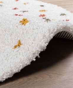 Tappeto rotondo a pelo lungo a pois Artisan - Bianco/Multicolore - close up zijkant, thumbnail