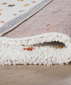 Tappeto a pelo lungo a pois Artisan - Bianco/Multicolore - close up vouw, thumbnail