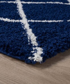 Tappeto a rombi quadrato a pelo lungo Artisan - Blu scuro/Bianco - close up hoek, thumbnail