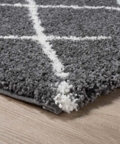 Tappeto a rombi quadrato a pelo lungo Artisan - Grigio/Bianco - close up hoek, thumbnail