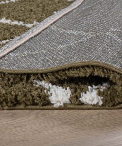 Tappeto a rombi quadrato a pelo lungo Habitat - Verde oliva/Bianco - close up vouw, thumbnail