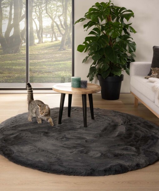 Tappeto rotondo soffice a pelo lungo - Comfy Plus - Grigio scuro - sfeer
