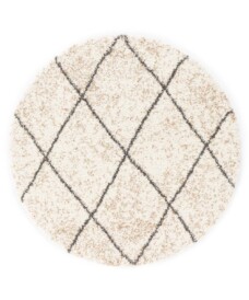 Tappeto a rombi rotondo a pelo lungo Artisan - Bianco/Grigio - overzicht, thumbnail