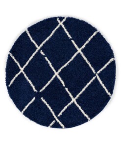 Tappeto a rombi rotondo a pelo lungo Artisan - Blu scuro/Bianco - overzicht