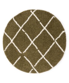 Tappeto a rombi rotondo a pelo lungo Artisan - Verde oliva/Bianco - overzicht, thumbnail
