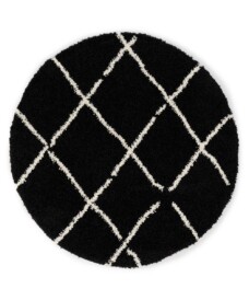 Tappeto a rombi rotondo a pelo lungo Artisan - Nero/Bianco - overzicht, thumbnail