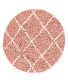 Tappeto a rombi rotondo a pelo lungo Habitat - Rosa/Bianco - overzicht, thumbnail