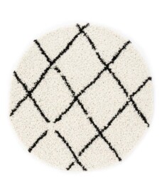 Tappeto a rombi rotondo a pelo lungo Habitat - Bianco/Nero - overzicht, thumbnail