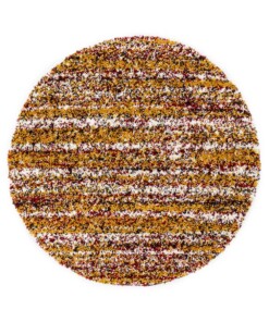 Tappeto rotondo a pelo lungo a righe Artisan - Multicolore/Giallo senape - overzicht
