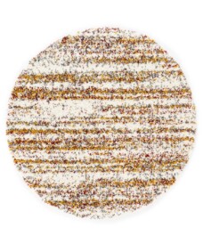 Tappeto rotondo a pelo lungo a righe Artisan - Bianco/Multicolore - overzicht, thumbnail