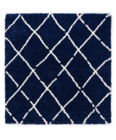 Tappeto a rombi quadrato a pelo lungo Artisan - Blu scuro/Bianco - overzicht, thumbnail