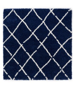 Tappeto a rombi quadrato a pelo lungo Artisan - Blu scuro/Bianco - overzicht