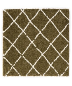 Tappeto a rombi quadrato a pelo lungo Artisan - Verde oliva/Bianco - overzicht