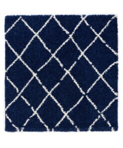 Tappeto a rombi quadrato a pelo lungo Habitat - Blu scuro/Bianco - overzicht