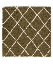 Tappeto a rombi quadrato a pelo lungo Habitat - Verde oliva/Bianco - overzicht, thumbnail