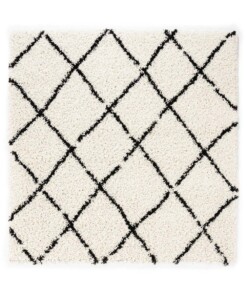 Tappeto a rombi quadrato a pelo lungo Habitat - Bianco/Nero - overzicht