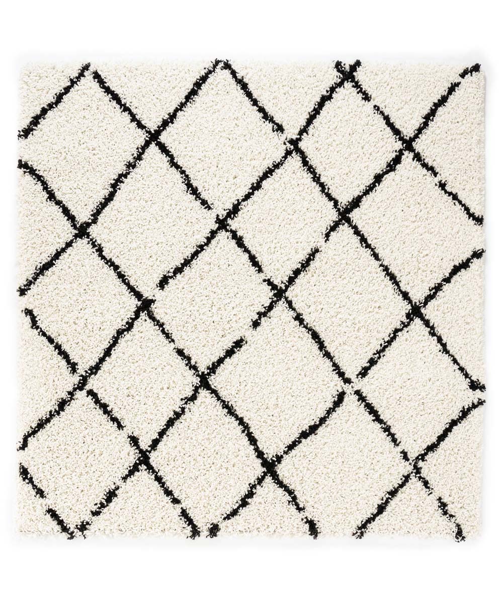 Tappeto a rombi quadrato a pelo lungo Habitat - Bianco/Nero - overzicht Tappeto a rombi quadrato a pelo lungo Habitat - Bianco/Nero - overzicht