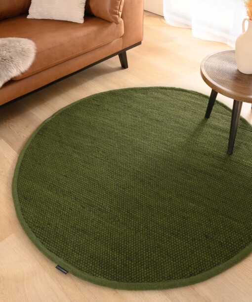 Tappeto rotondo in lana Lett - Verde - sfeer