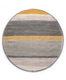 Tappeto rotondo in lana a righe Lett - Giallo senape/Grigio - overzicht, thumbnail