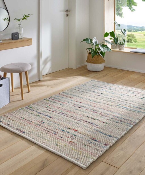 Passatoia in lana - Bokn Bianco/Multicolore