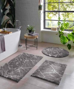 Tappeto rotondo lavabile effetto marmo - Chloé Grigio/Bianco - sfeer, thumbnail